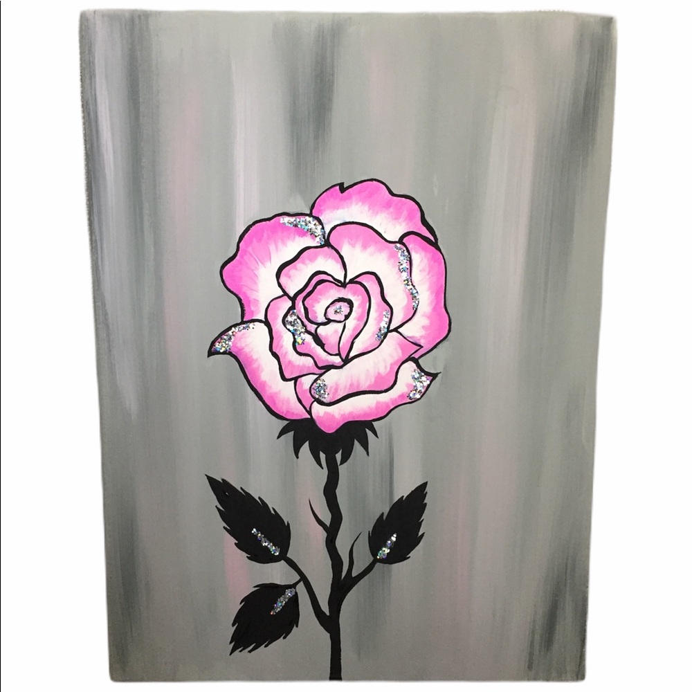Hand painted Pink  Rose Canvas Decoration